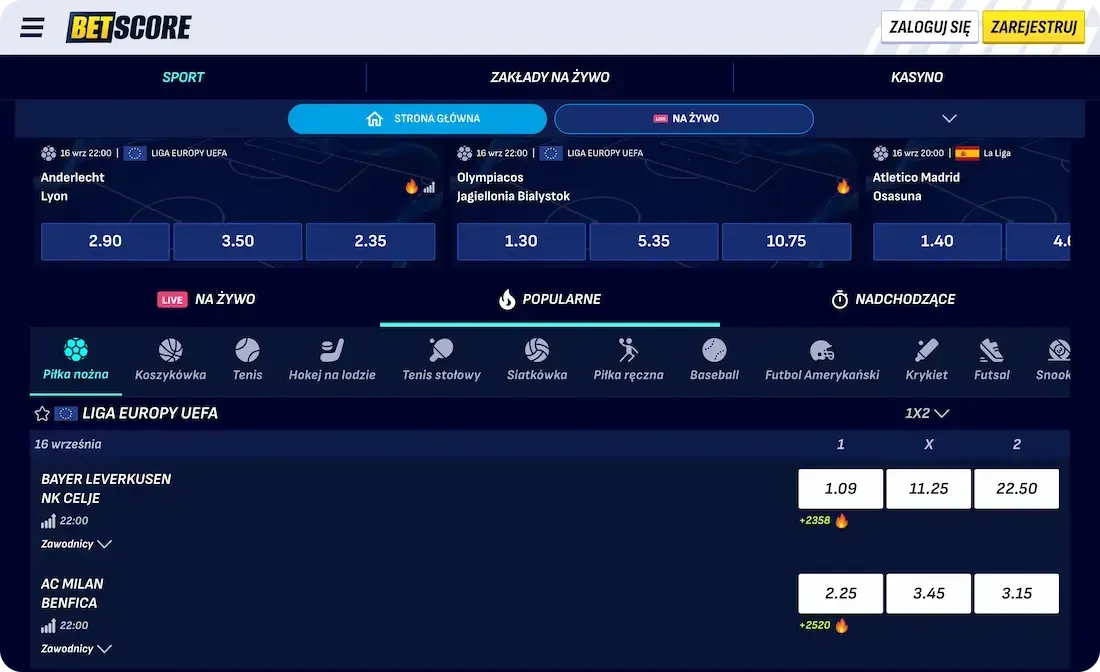 zakłady sportowe w kasynie betscore